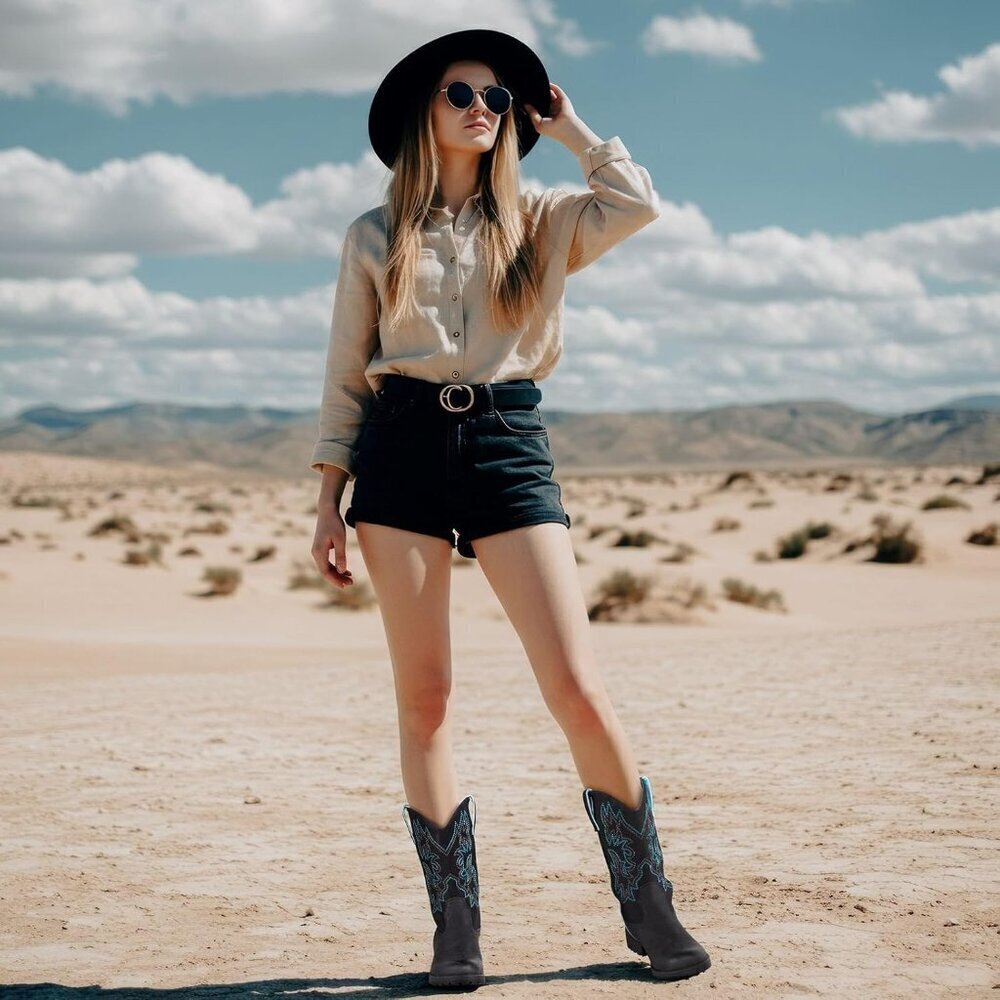 SheSole Women Black Western Cowboy Slip Resistant Cowgirl Work Boots - Picture 6 of 9
